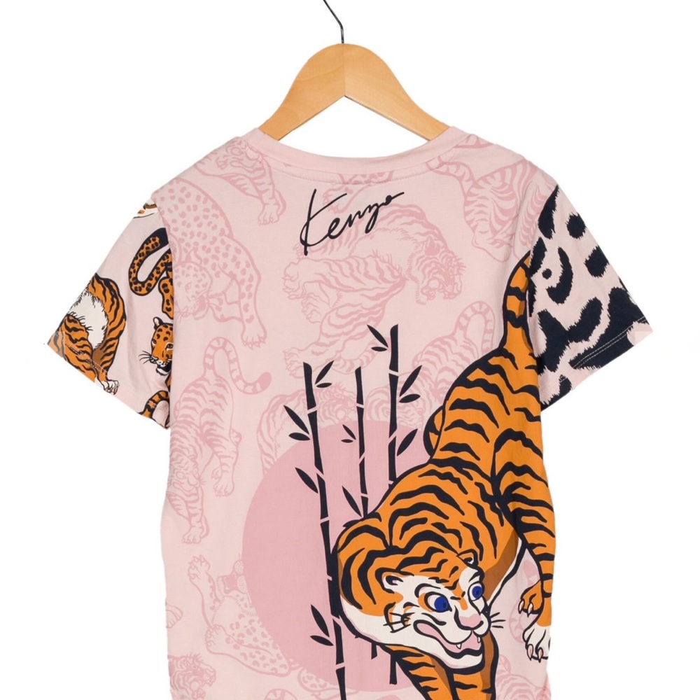 Kenzo Kids Pink and Orange Tiger Tee Shirt